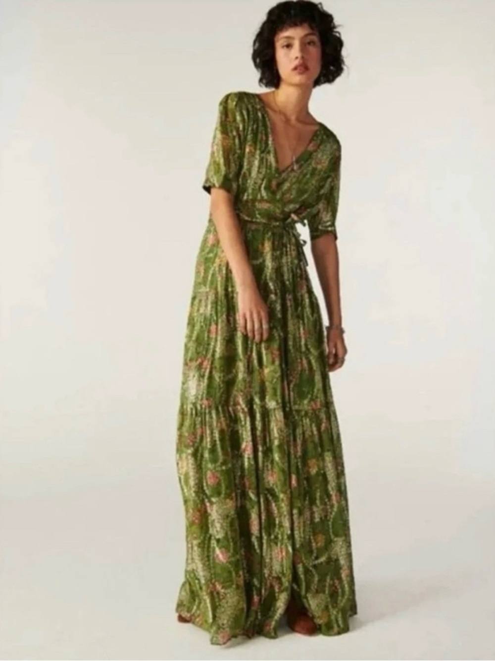 ba&sh Green Floral Wrap Maxi Dress